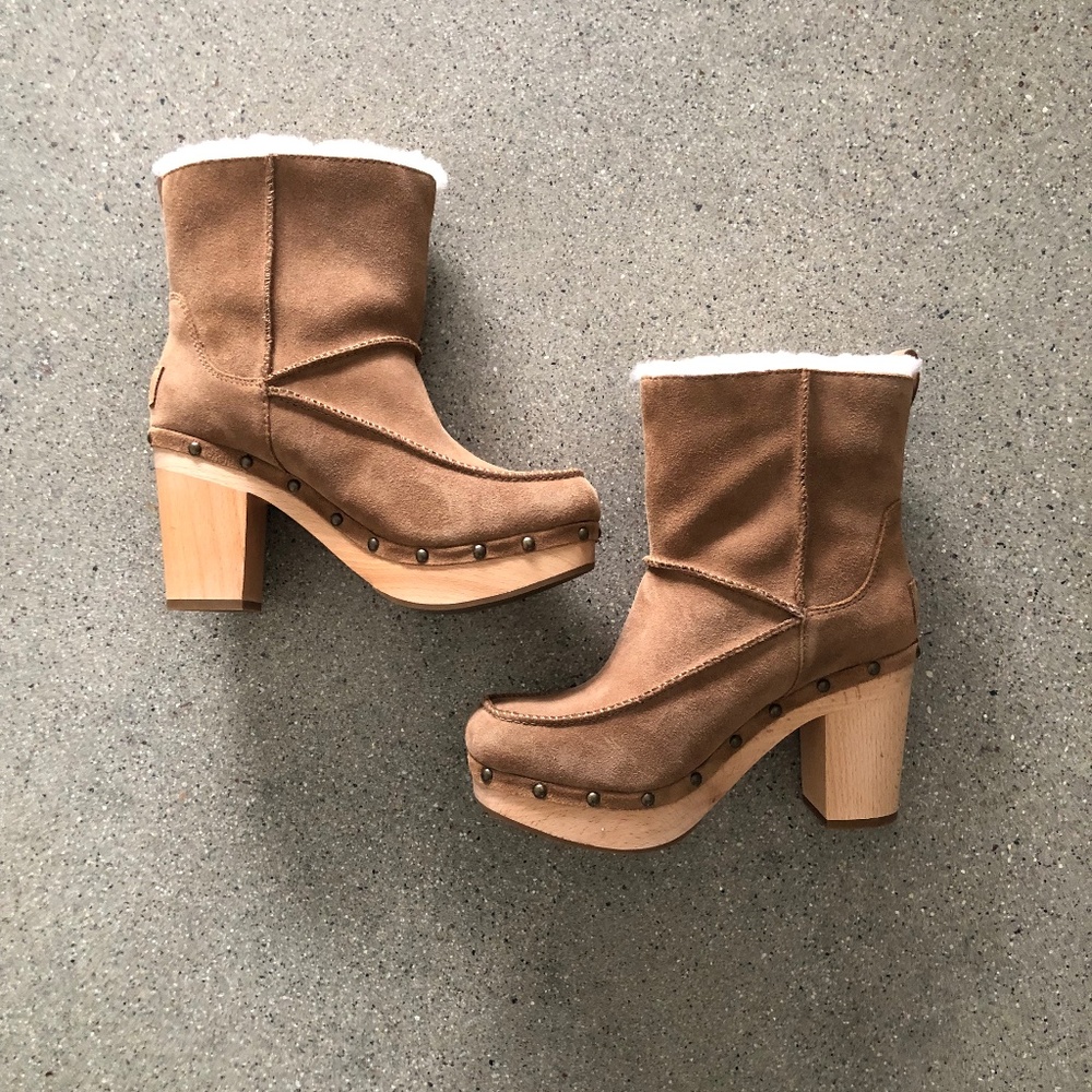Ugg wooden heeled fully lined boots